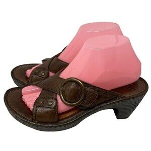 Born Women Crisscross Brown Leather Comfort Heels Shoes Size 8 US 39 EU
